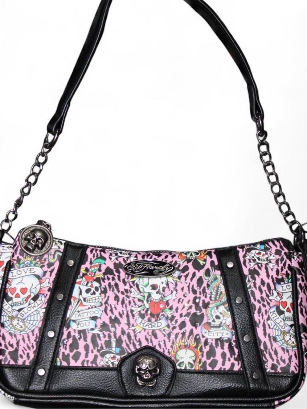 Ed Hardy pink leopard print purse